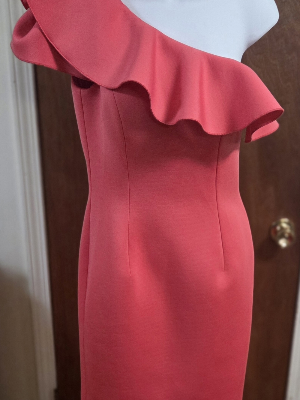 Jovani Coral One-Shoulder Ruffle Cocktail Dress
